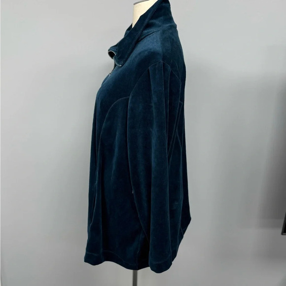 NEW Catherines Velour Cozy Full Zip Jacket Rhinestone Beaded Plus 3X Teal Green - Picture 2 of 6